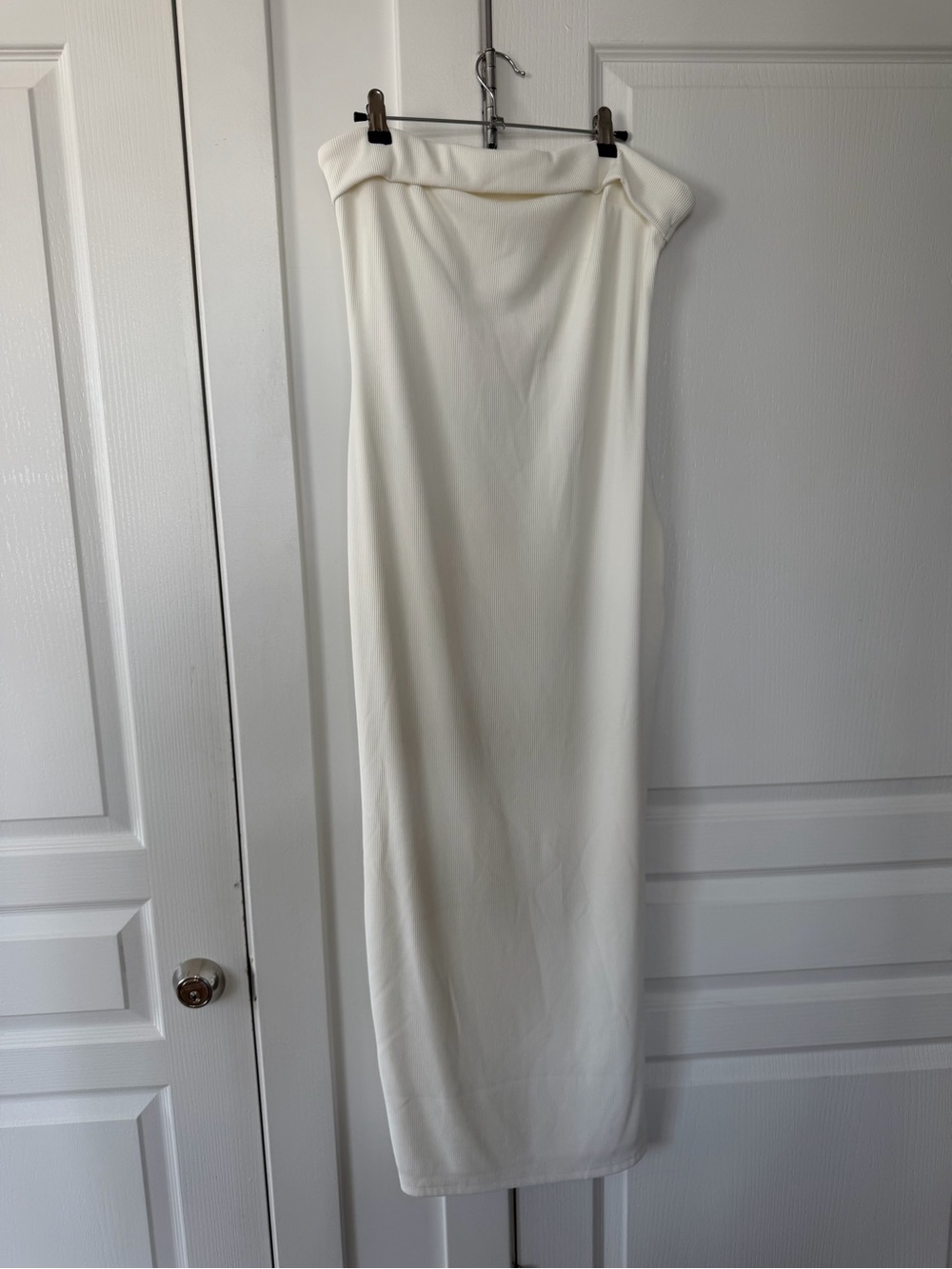 Off-Shoulder White Midi Dress - Classic Strap Detail